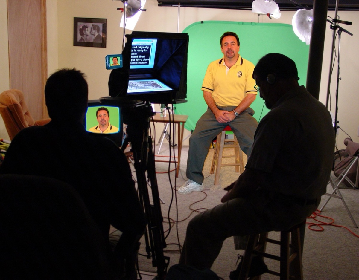 Studio interview recorded on a green screen set
