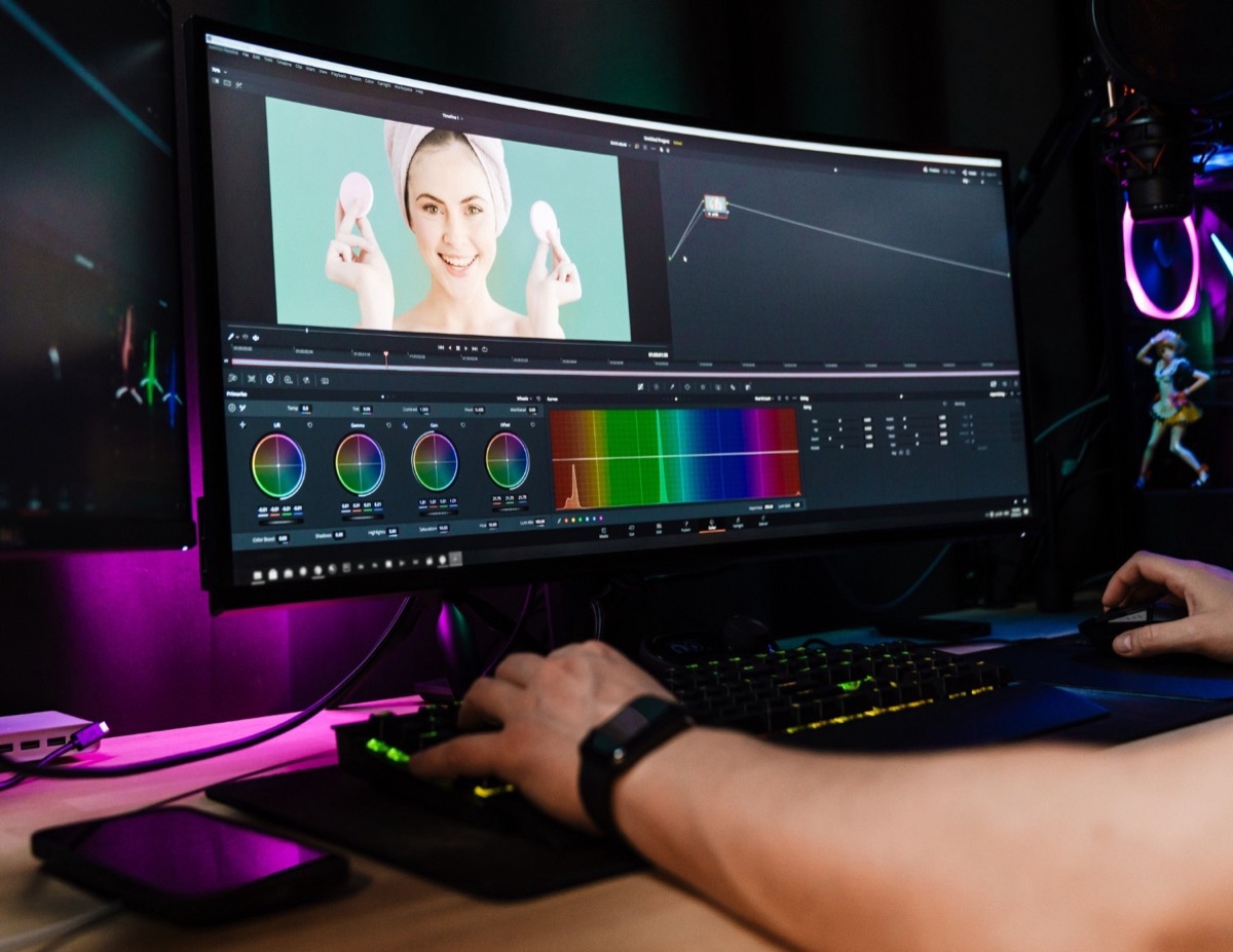 Color grading on a video editing workstation